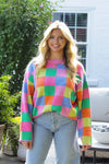 Multicolor Checkered Oversized Sweater