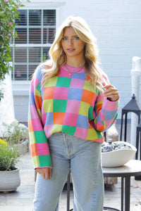 Multicolor Checkered Oversized Sweater