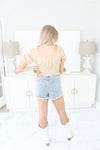 Taupe Puff Sleeve Flower Eyelet Crop Top - Kendry Collection Boutique
