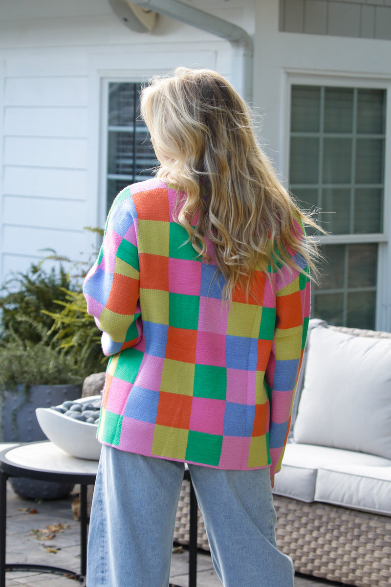 Multicolor Checkered Oversized Sweater