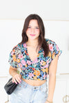 Floral Multi Color Cut Out Tie Top