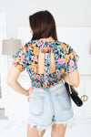 Floral Multi Color Cut Out Tie Top