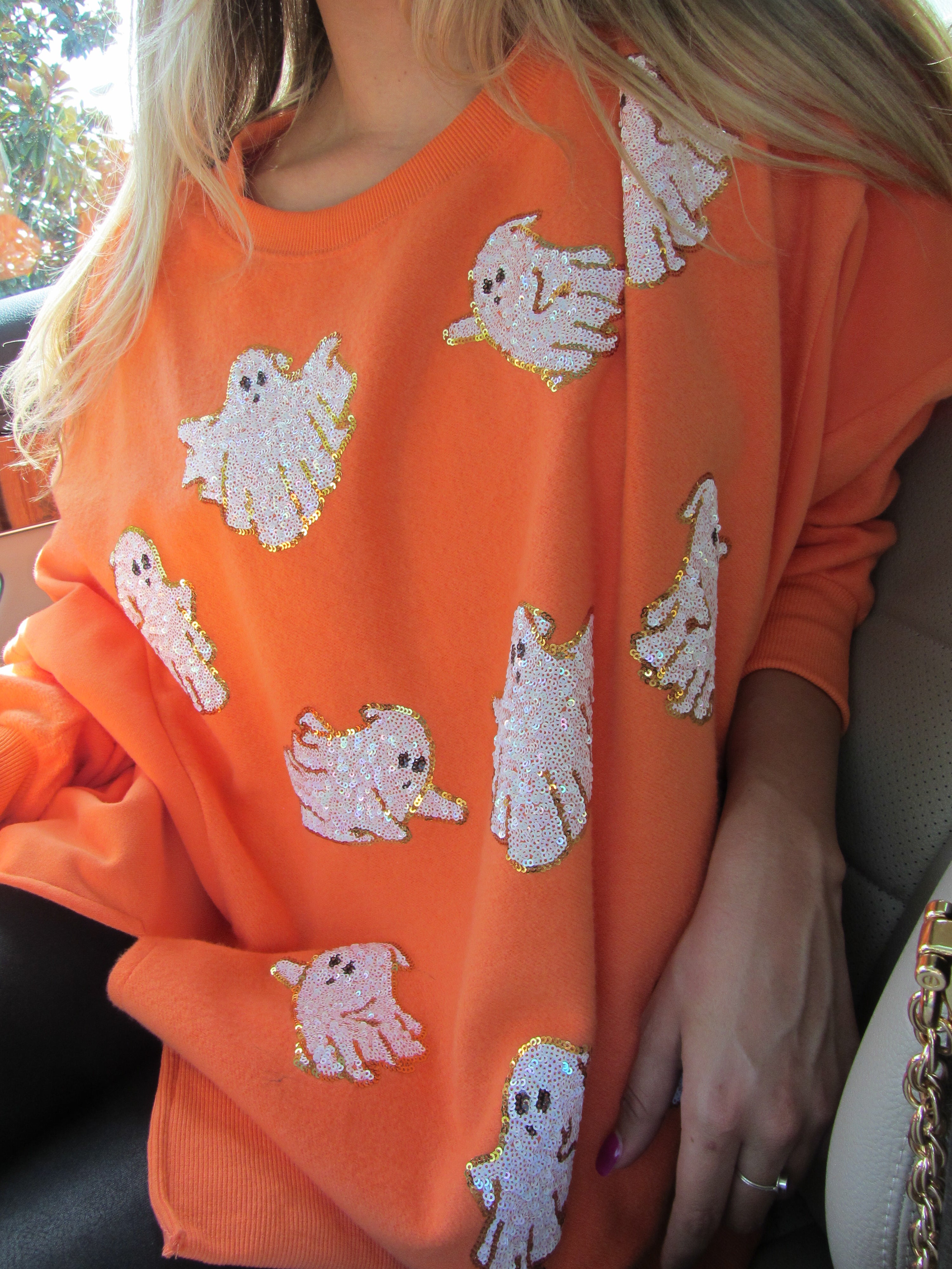 Orange Ghost Sequin Patch Sweatshirt - Shop Kendry Collection Boutique