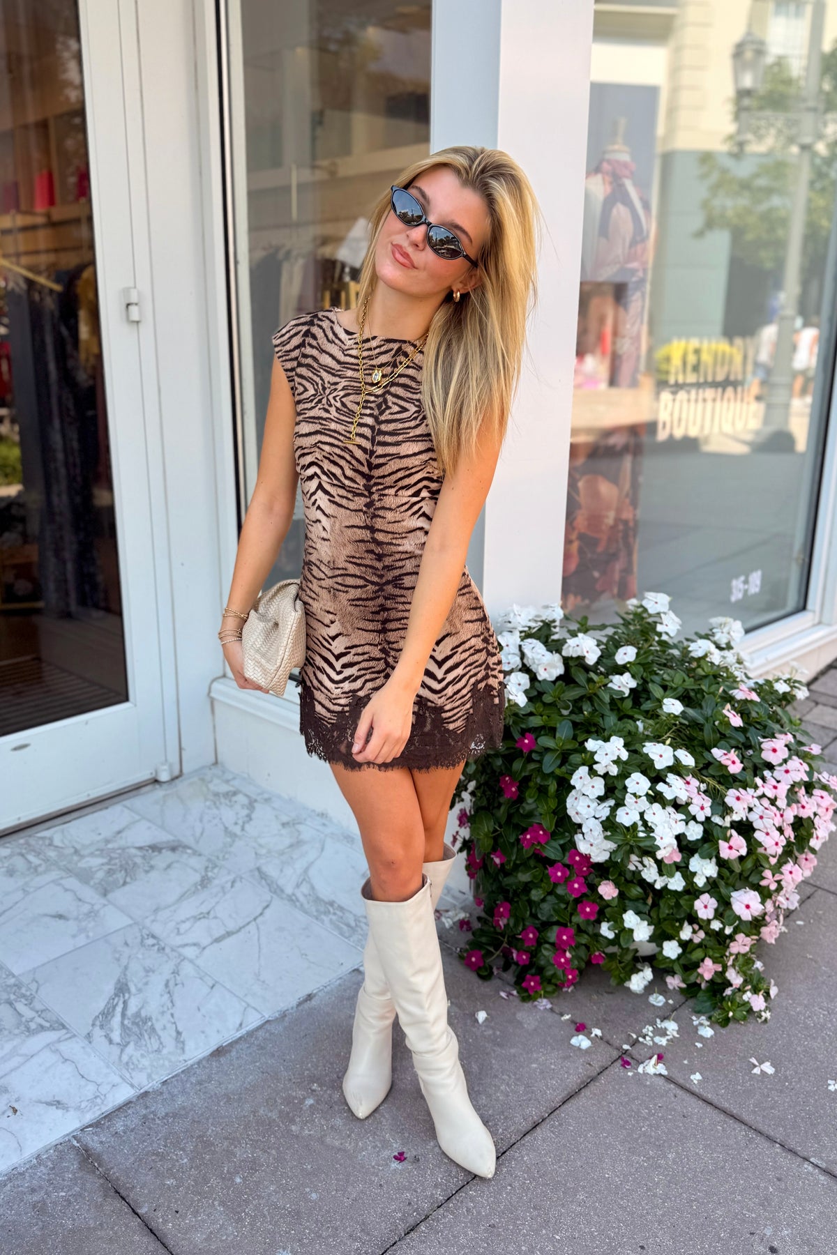 Lace Trim Tiger Print Mini Dress