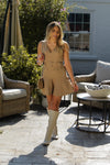 Khaki Belted Denim Pleated Dress