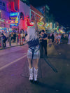Silver Foil Patch Mini Skirt