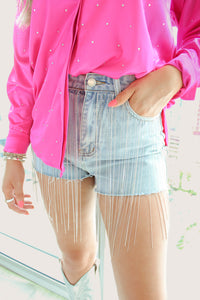 Rhinestone Fringe Denim Shorts