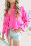 Boyfriend Pink Rhinestone Button Up Shirt