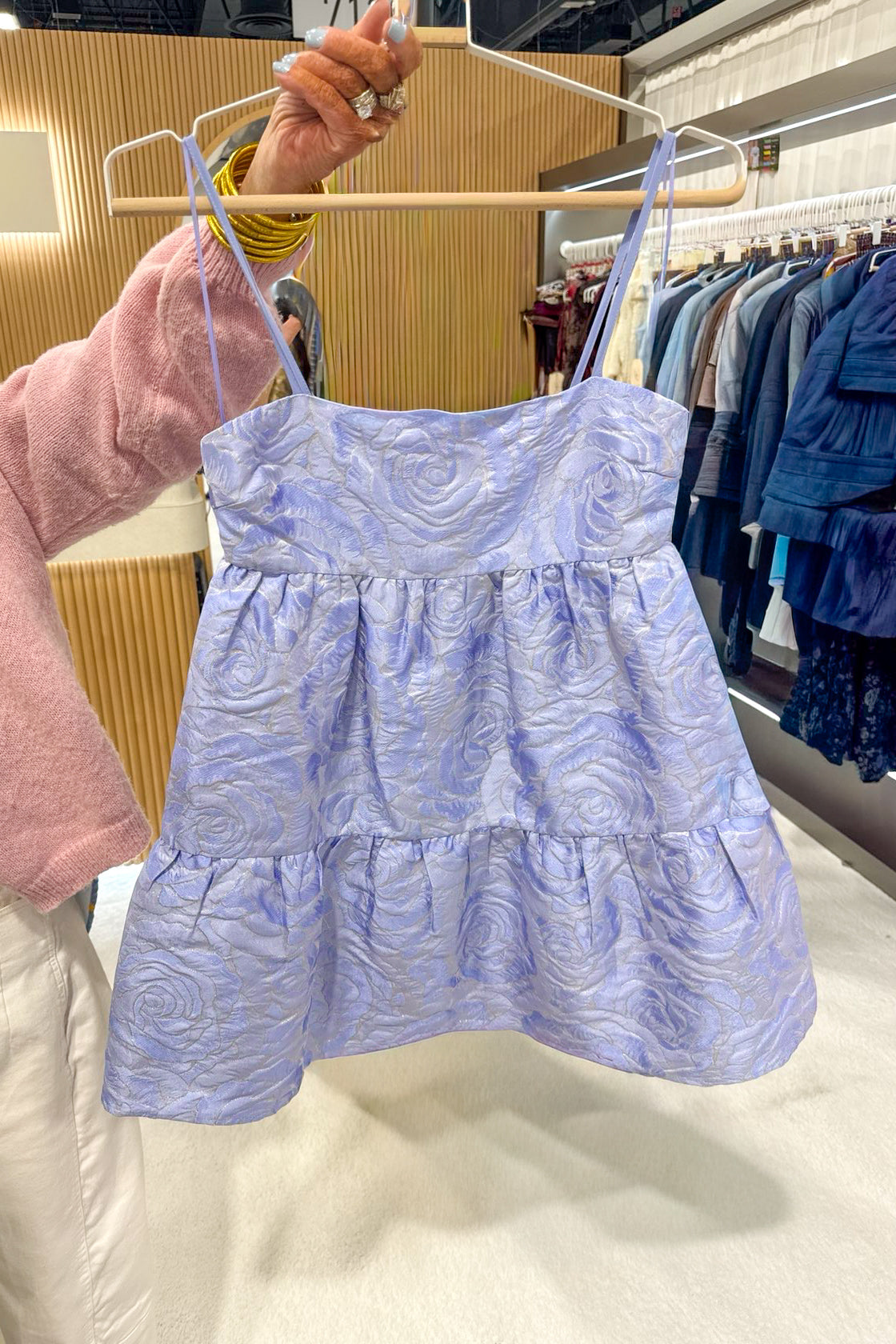 Pastel Jacquard Floral Babydoll Mini Dress