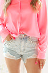 Cameron Denim Studded Rhinestone Shorts