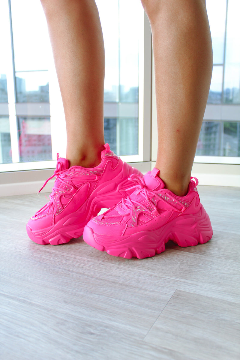 Laura Rhinestone Chunky Hot Pink Sneaker