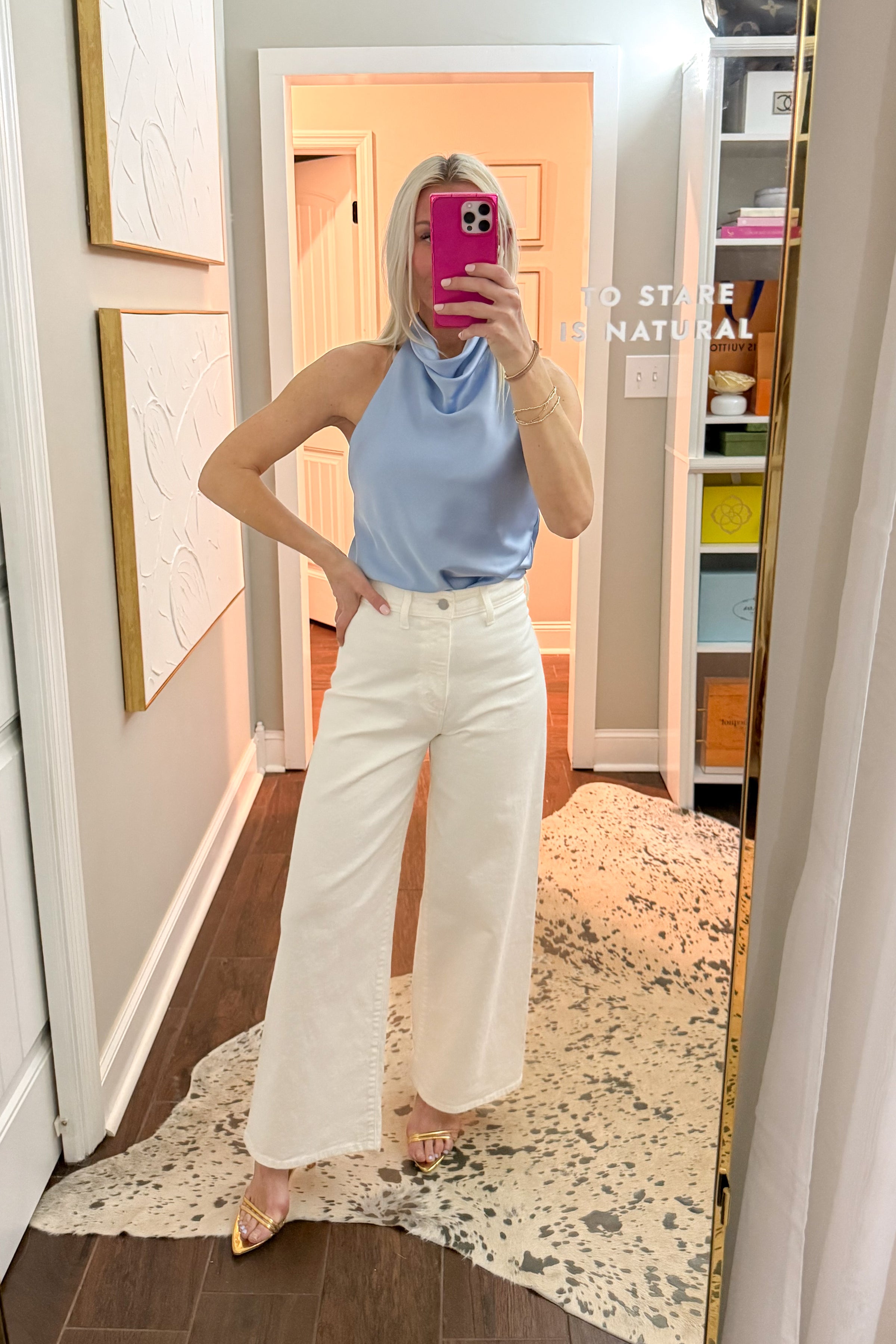 Satin Halter Neck Top - Light Blue