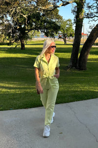 Lime Green Denim Utility Jumpsuit