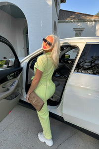 Lime Green Denim Utility Jumpsuit