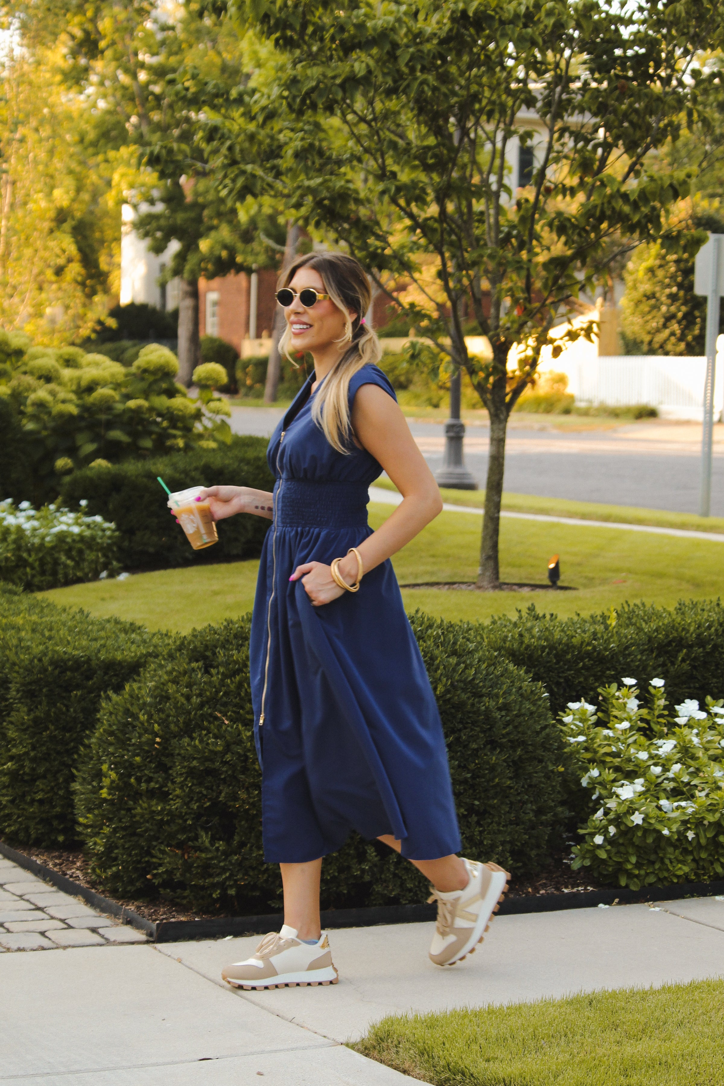 Navy Blue Sleeveless Front Zip Midi Dress Navy Blue Sleeveless Front Zip Midi Dress