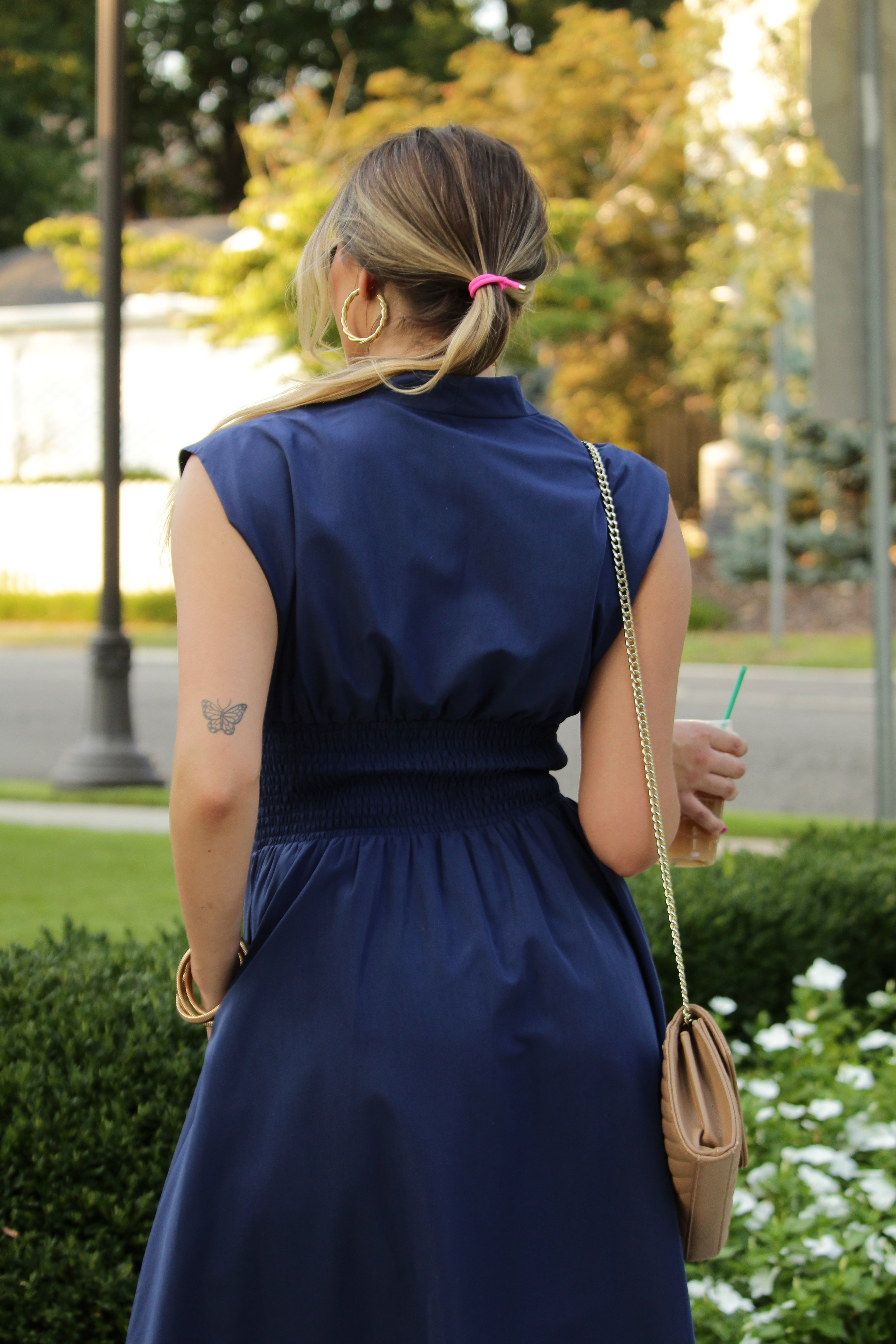 Navy Blue Sleeveless Front Zip Midi Dress - Kendry Boutique