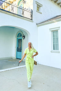 Lime Green Denim Utility Jumpsuit