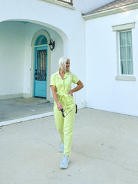 Lime Green Denim Utility Jumpsuit