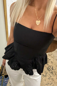 Black Embroidered Lace Peplum Tank Top