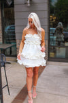 Ivory Dress - Jacquard Floral Mini Dress - Strapless Bridal Dress - Kentucky Derby 