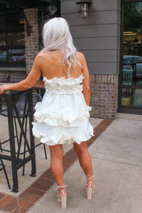 Ivory Dress - Jacquard Floral Mini Dress - Strapless Bridal Dress - Kentucky Derby 