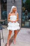 Ivory Dress - Jacquard Floral Mini Dress - Strapless Bridal Dress - Kentucky Derby 