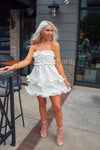 Ivory Dress - Jacquard Floral Mini Dress - Strapless Bridal Dress - Kentucky Derby 