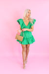 Kelly Green Puff Sleeve Tiered Mini Dress - Shop Sorority Rush Outfits At Kendry Boutique 