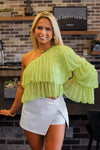 Lime Green Tiered Sleeve One Shoulder Top