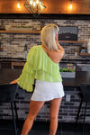 Lime Green Tiered Sleeve One Shoulder Top