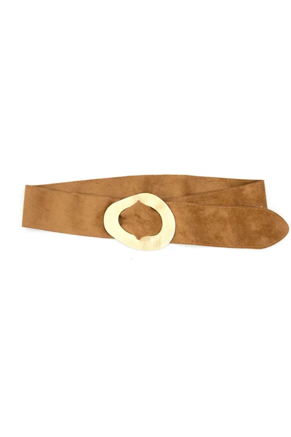 Faux Suede Belt With Gold Buckle