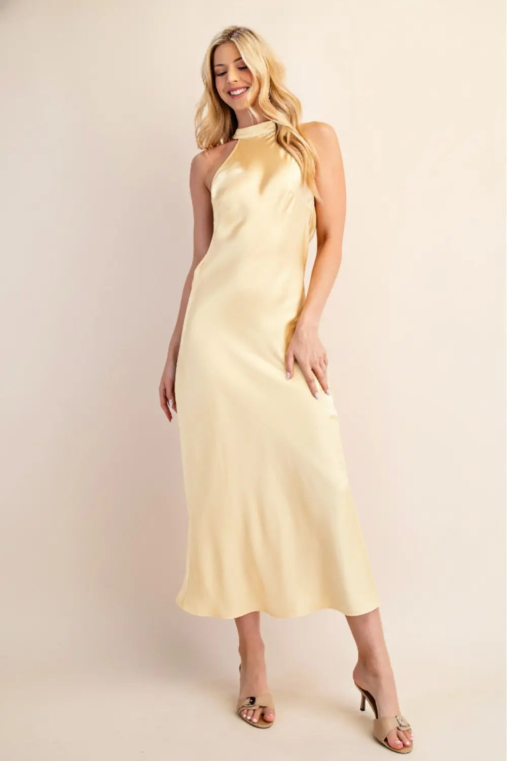 Satin Halter Neck Dress - Butter Yellow - Kendry Collection Boutique