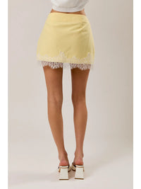 Yellow Lace Trim Mini Skirt