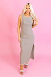 Neutral Striped Knit Bodycon Midi Dress - Shop Vacation Outfits Now At Kendry Collection Boutique