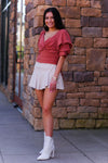Off White Faux Leather Asymmetrical Ruffle Mini Skort- Shop Kendry Collection Boutique 