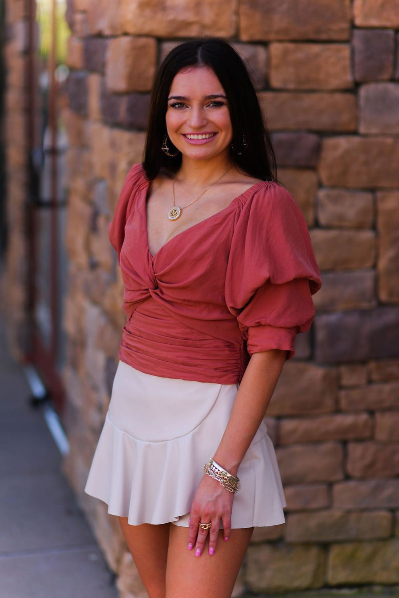 Off White Faux Leather Asymmetrical Ruffle Mini Skort- Shop Kendry Collection Boutique 