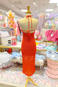 Orange Halter Open Knit Midi Dress - Shop Vacation Dresses At Kendry Collection Boutique