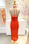 Orange Halter Open Knit Midi Dress - Shop Vacation Dresses At Kendry Collection Boutique