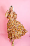 Orange Multicolor Floral Ruffle Midi Dress - kendry Collection Boutique Garden Party