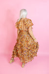 Orange Multicolor Floral Ruffle Midi Dress - kendry Collection Boutique Garden Party