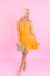 Orange Ruched V-Neck Halter Mini Dress - Shop Vacation Dresses At Kendry Boutique 