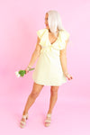 Pastel Yellow Shoulder Frill Mini Dress - Find Spring and Summer Dresses At Kendry Boutique 