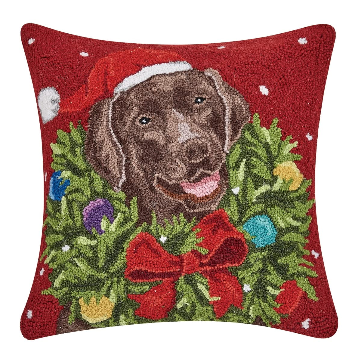 Red Chocolate Lab Dog Christmas Needle Point Pillow