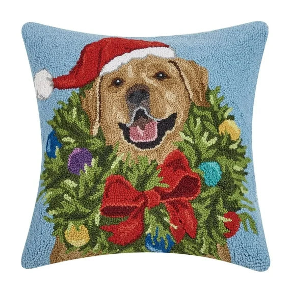Baby Blue Golden Retriever Dog Christmas Needle Point Pillow