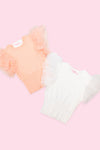 White Mesh Sleeve Ribbed Top