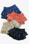 Orange Faux Leather Ruffle Tiered Skort