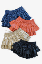 Orange Faux Leather Ruffle Tiered Skort