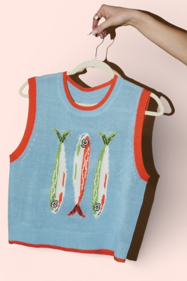 Round Neck Sardines Sleeveless Sweater