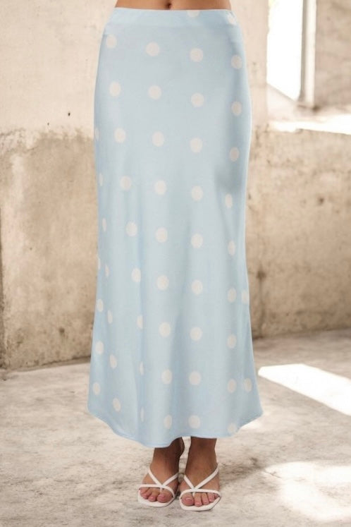 Baby Blue Satin Polka Dot Midi Skirt - Kendry Collection Boutique