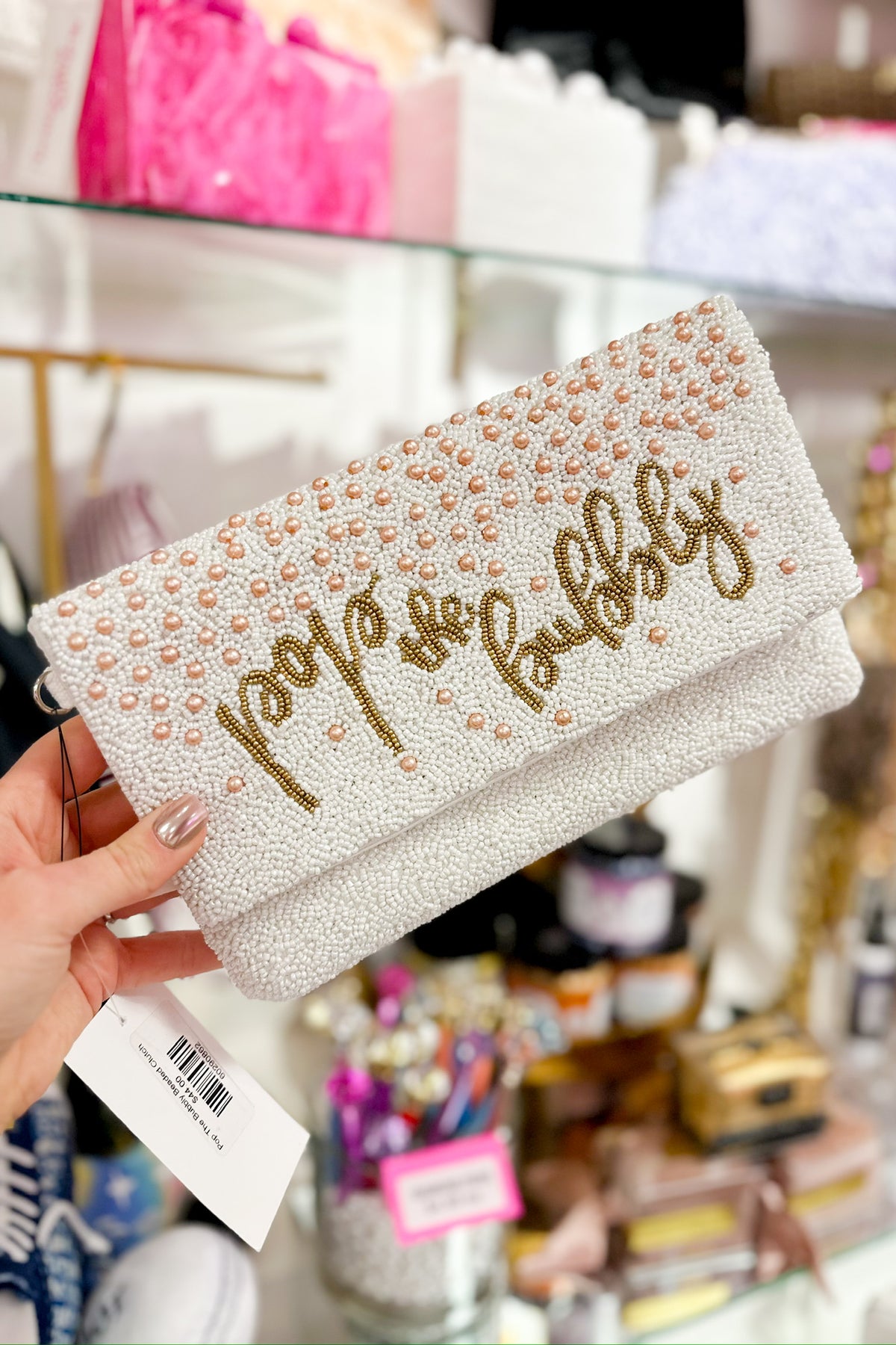 Pop The Bubbly Beaded Clutch